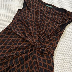 RALPH LAUREN Black and Brown Geometric Midi Dress W/Twist @ Waist EUC 10